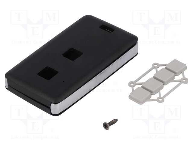 Enclosure: for remote controller; X: 39mm; Y: 71mm; Z: 11mm; black