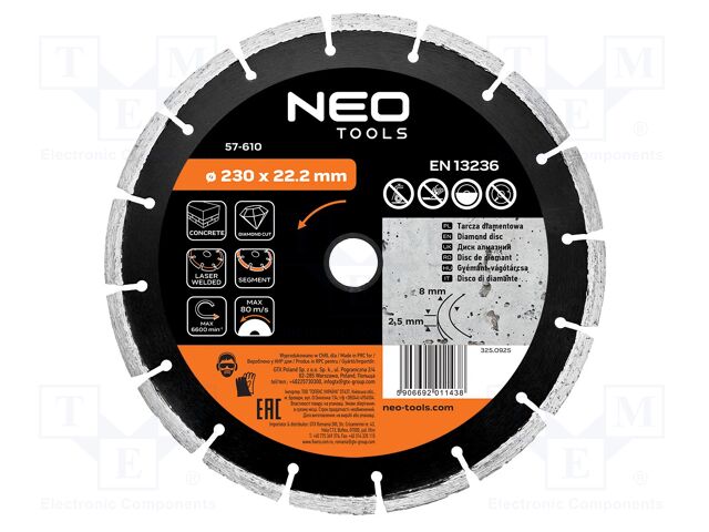 Cutting diamond wheel; Ø: 230mm; segmented; Holder: assembly hole