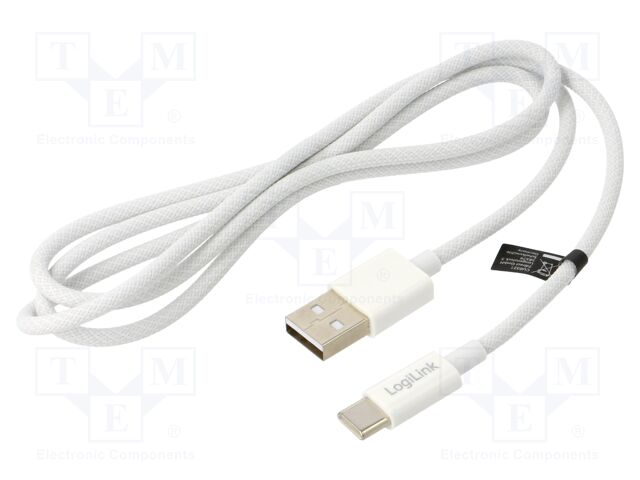 Cable; USB 2.0; USB A plug,USB C plug; 1m; white; 480Mbps; textile