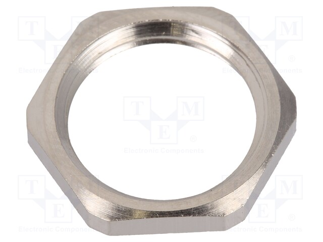 Nut; M16; brass; nickel; D: 2.8mm; Spanner: 19mm; Thread: metric