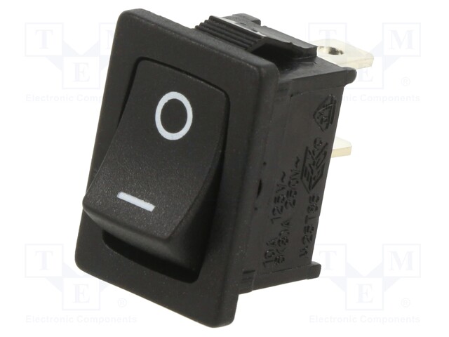 ROCKER; SPST; Pos: 2; ON-OFF; 4A/250VAC; 6A/28VDC; black; IP40; none