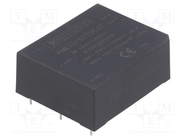 Converter: AC/DC; 10W; Uout: 5VDC; Iout: 1.5A; 79%; Mounting: PCB