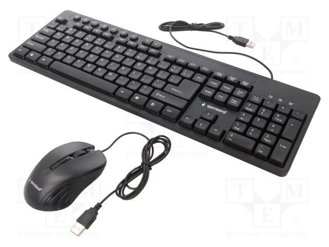 Keyboard and optical mouse; black; USB A; wired,US layout; 1.5m