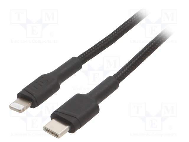 Cable; USB 2.0; Apple Lightning plug,USB C plug; 1m; black; 18W