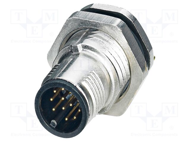 Connector: M12; socket; PIN: 12; male; 30V; straight; THT; A code