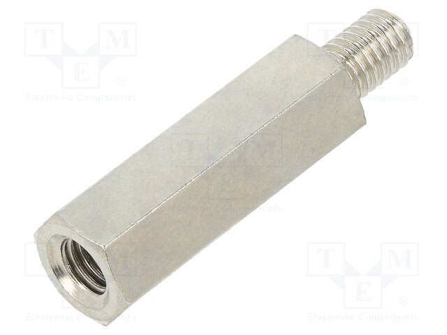 Screwed spacer sleeve; Int.thread: M6; 30mm; Ext.thread: M6; brass