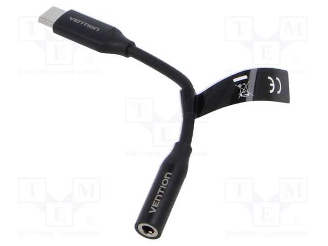 Cable; Jack 3.5mm socket,USB C plug; nickel plated; 0.1m; black