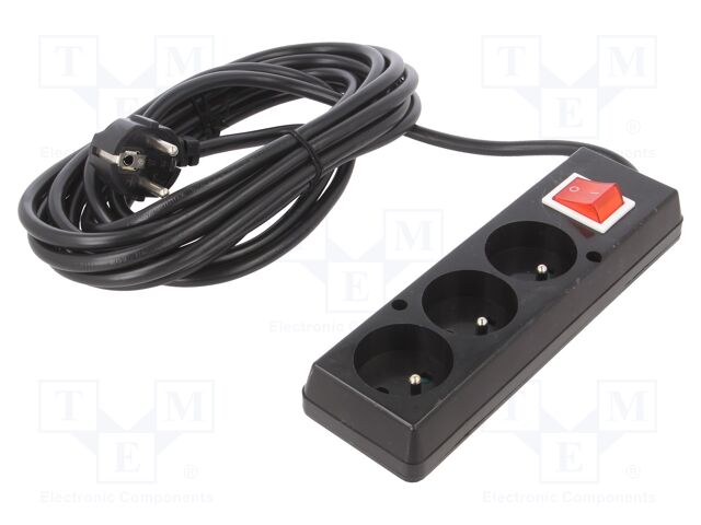 Extension lead; 3x1.5mm2; Sockets: 3; PVC; black; 5m; 16A