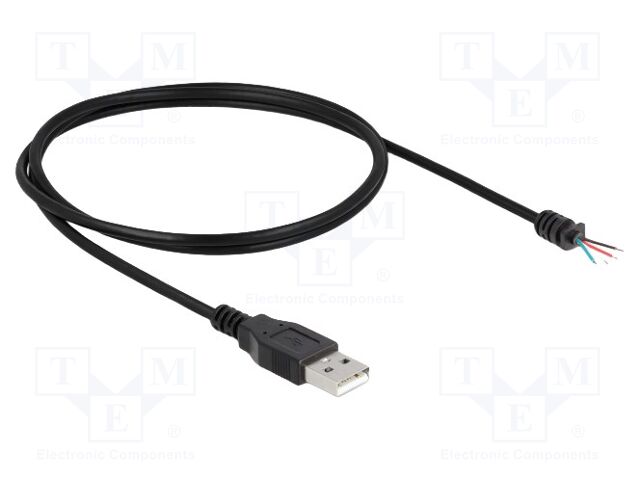 Cable; USB 2.0; wires,USB A plug; 1m; black; 28AWG; Øcable: 3mm