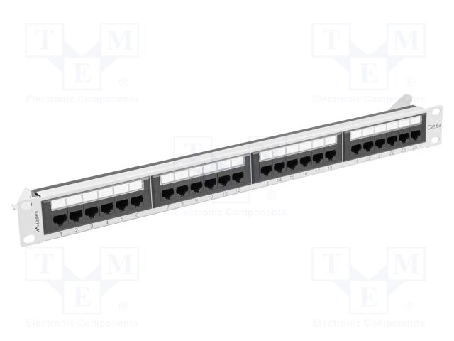 Patch panel; white,black; Number of ports: 24; Cat: 6a; rack 19"