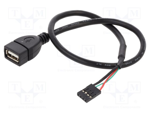 Cable; USB 2.0; USB A socket,4pin pin header; 0.4m; black