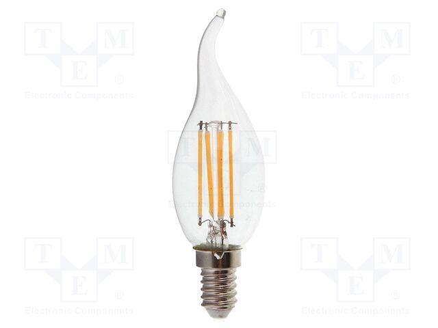 LED lamp; white warm; E14; 220÷240VAC; 400lm; P: 4W; 300°; 3000K