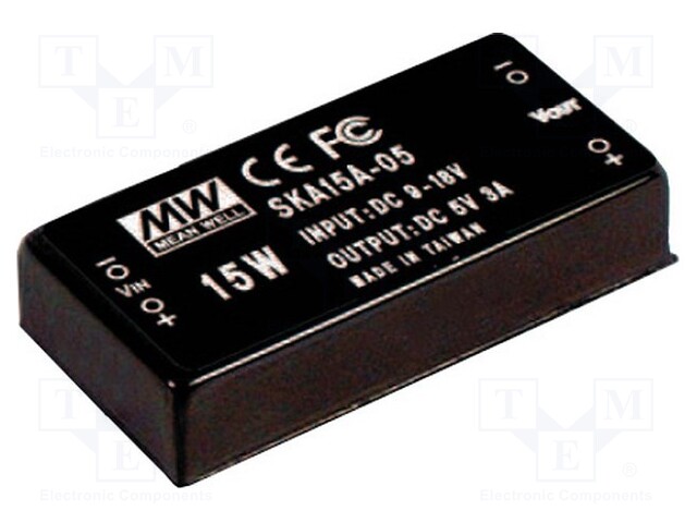 Converter: DC/DC; 15W; Uin: 9÷18V; 5VDC; Iout: 3000mA; 2"x1"; 32g