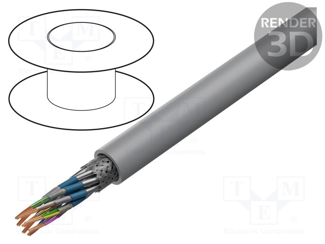 Wire; LiYCY-CY; 8x2x0,25mm2; PVC; grey; 500V; ECE R-118