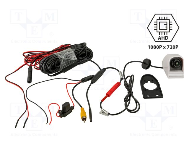 Rear view camera; 150°; white; 12VDC,24VDC; Kit: camera; screw