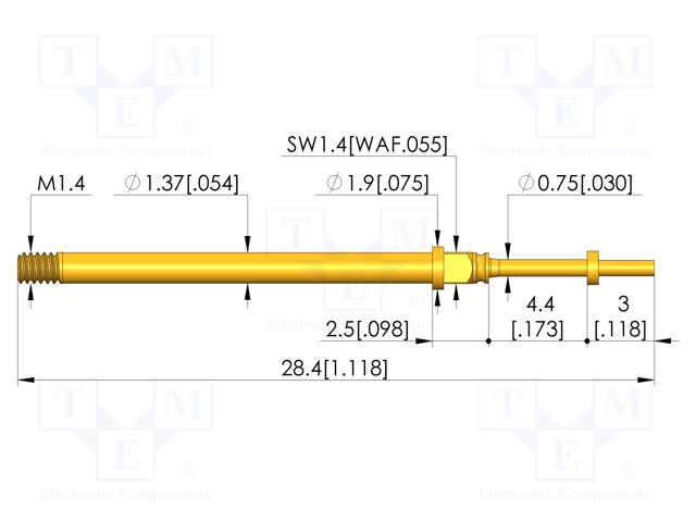 Test needle; Spring compression: 3.5mm; 4.4mm; 5A; CuBe; Ø: 0.7mm