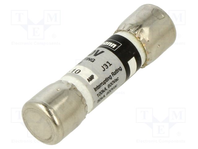Fuse: fuse; ceramic,cylindrical,industrial; 10A; 600VAC; 600VDC