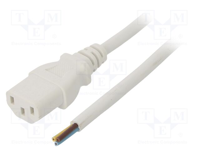 Cable; IEC C13 female,wires; 5m; white; PVC; 3x1mm2; 10A; 250V