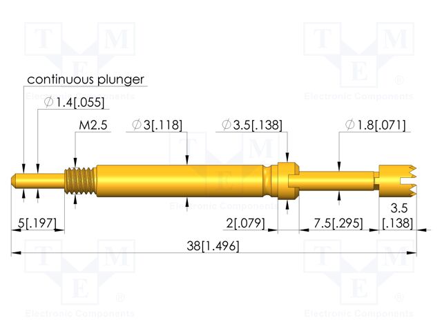 Test needle; Spring compression: 5.6mm; 7mm; 8A; CuBe; gold-plated