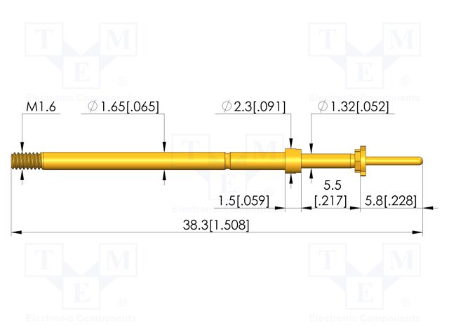 Test needle; Spring compression: 4mm; 5mm; 5A; CuBe; gold-plated