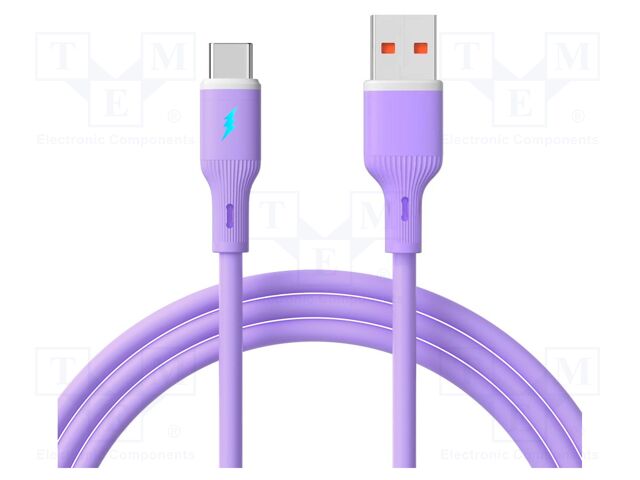 Cable; USB 2.0; USB A plug,USB C plug; nickel plated; 1m; violet