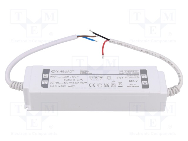 Power supply: switched-mode; LED; 100W; 12VDC; 8.33A; 220÷240VAC