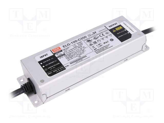 Power supply: switched-mode; LED; 100.1W; 143÷286VDC; 350mA; IP67