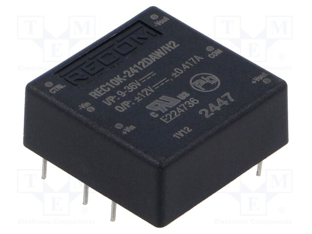 Converter: DC/DC; 10W; Uin: 9÷36V; Uout: 12VDC; Uout2: -12VDC; 1"x1"