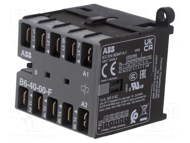 Contactor: 4-pole; NO x4; 220÷240VAC; 6A; B6; screw terminals