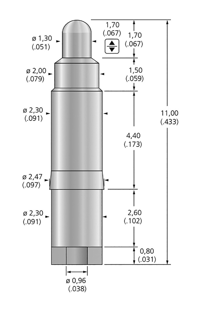 Test needle; Operational spring compression: 1mm; 5A; Ø: 1.3mm