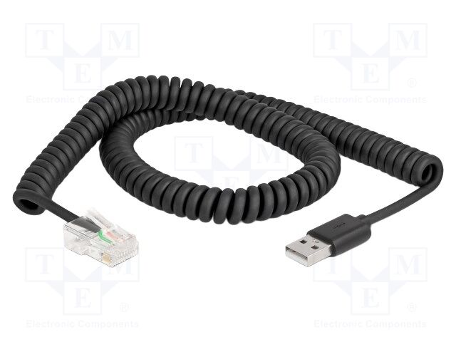 Cable; coiled,USB 2.0; RJ50 plug,USB A plug; black; F/UTP; 26AWG