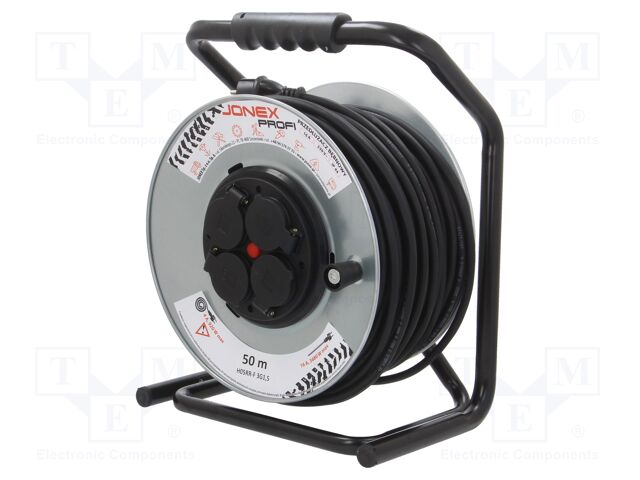 Extension lead; reel,with non-rotating sockets; Sockets: 4; 50m