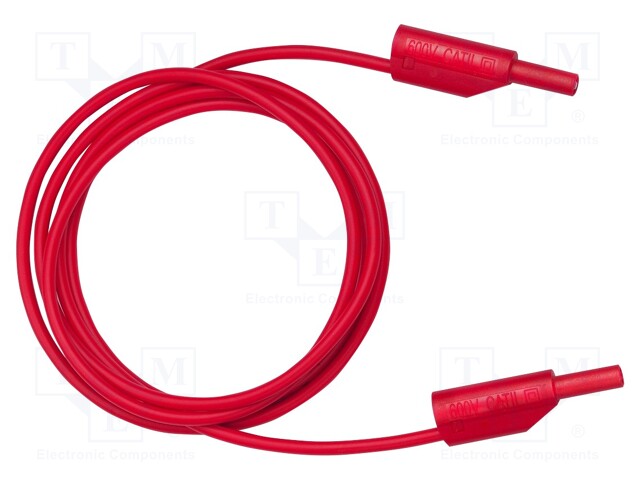 Test lead; 10A; 2mm banana plug-2mm banana plug; insulated; red