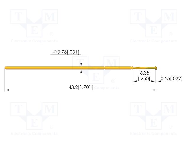 Test needle; Spring compression: 4.3mm; 6.35mm; 2A; steel; Ø: 0.9mm