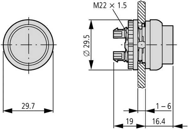 Switch: push-button; Stabl.pos: 2; 22mm; green; IP67; Pos: 2; Ø22.5mm