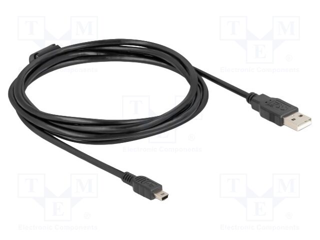Cable; USB 2.0; USB A plug,USB B mini plug; 1.5m; black; 480Mbps