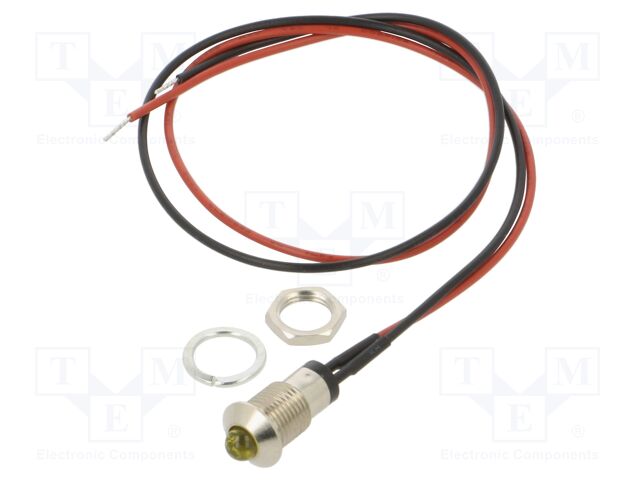 Indicator: LED; prominent; yellow; 2VDC; Ø8mm; MPC; leads 300mm