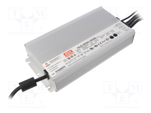 Power supply: switched-mode; LED; 601.2W; 36VDC; 30.6÷37.8VDC