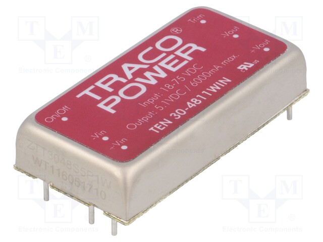 Converter: DC/DC; 30W; Uin: 18÷75V; 5.1VDC; Iout: 6000mA; 2"x1"; 31g