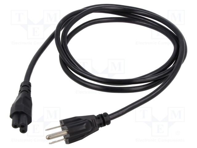 Cable; IEC C5 female,NEMA 5-15 (B) plug; PVC; 1.8m; black; 7A