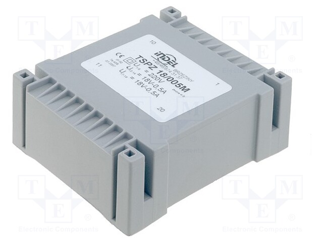 Transformer: encapsulated; 18VA; 230VAC; 18V; 18V; 0.5A; 0.5A; IP00