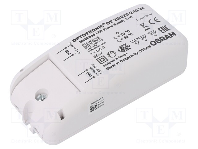 Power supply: switched-mode; LED; 20W; 24VDC; 830mA; 198÷264VAC