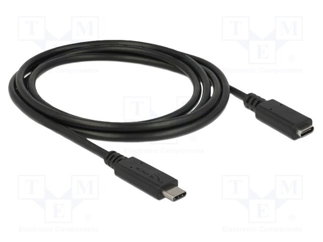 Cable; USB C socket,USB C plug; 1.5m; black; HDCP,HDR; 10Gbps; 60W