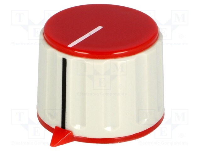 Knob; with pointer; ABS; Shaft d: 6mm; Ø28.7x21mm; grey; red