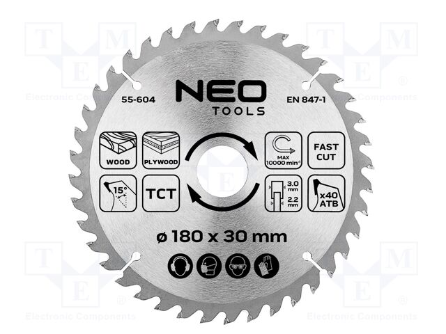 Circular saw; Ø: 180mm; Teeth: 40; cemented carbide; Øhole: 30mm
