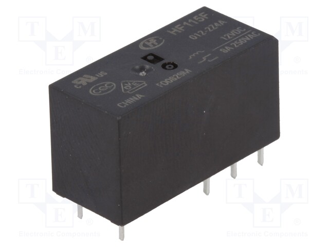 Relay: electromagnetic; DPDT; Ucoil: 12VDC; 8A/250VAC; 8A/24VDC; 8A