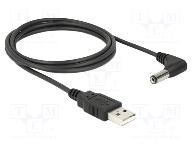 Cable; USB A plug,DC 5,5/2,1 plug; angled,straight; black; 1.5m