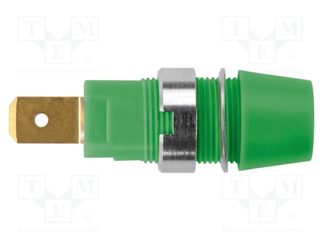Socket; 4mm banana; 32A; 1kV; green; gold-plated; screw; insulated