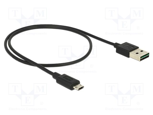 Cable; USB 2.0; gold-plated; 0.5m; black; 24AWG,32AWG; 480Mbps