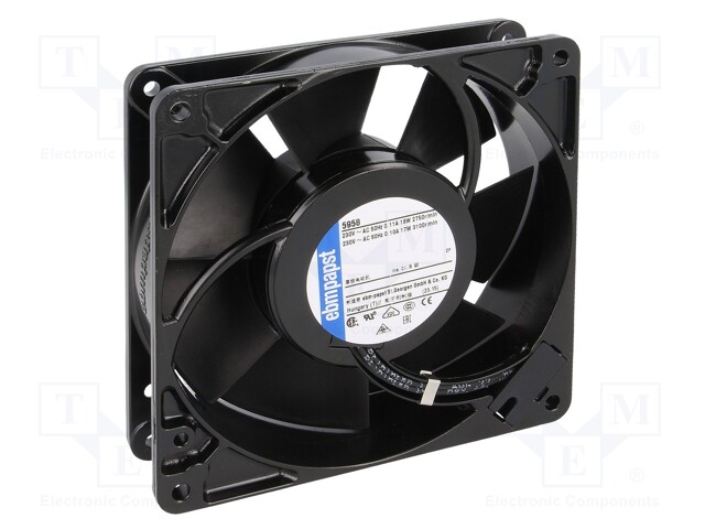 Fan: AC; axial; 230VAC; 127x127x38mm; 180m3/h; 44dBA; ball bearing